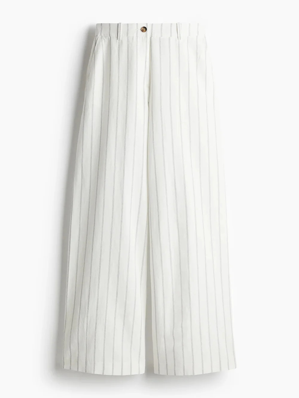 H&M Linen Blend Pinstripe Wide Leg Trousers Coastal Minimalist Tailored Chic